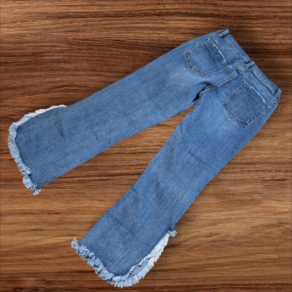 Venus Flare Cropped Split Hem Raw Hem Denim Jeans - Picture 3 of 5